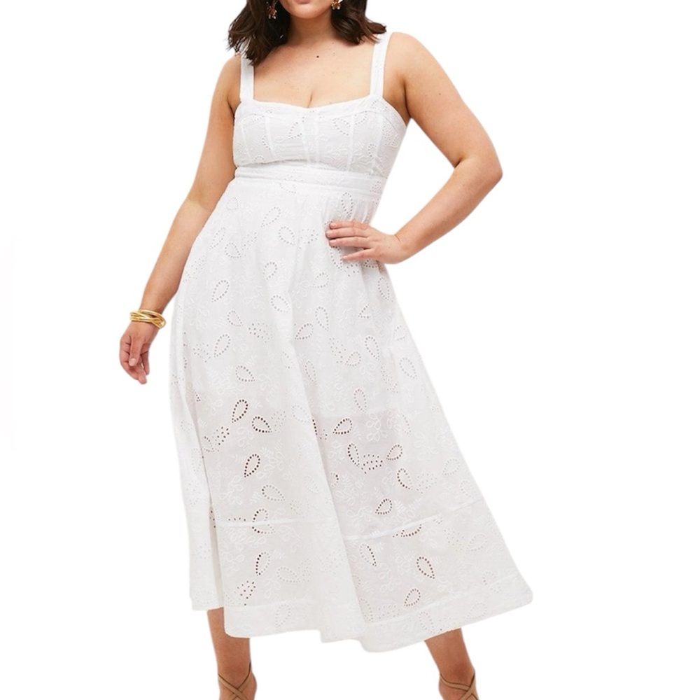 Karen Millen Curve White Broderie Eyelet Romantic Prom Party Dress size 18 US